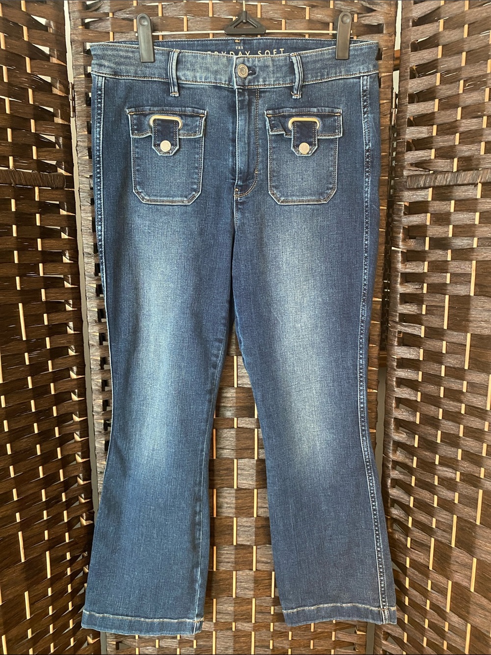 White House Black Market Dark Blue Boot Crop Jeans with Front Pocket Tabs